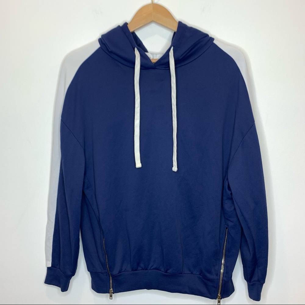 IRO Jeans Hoodie Sweater with zipper detail blue